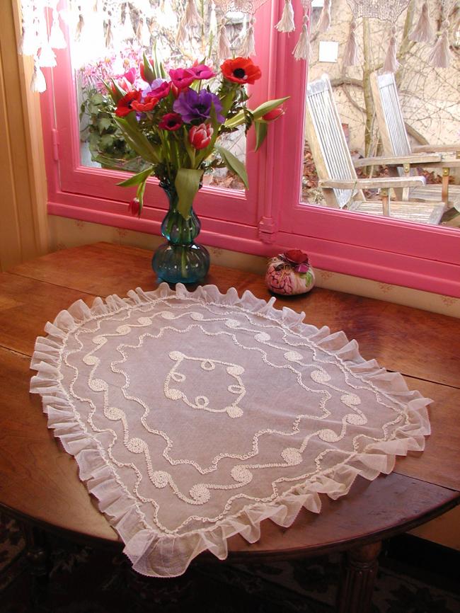 Striking Baby pram top in embroidered net 19th century