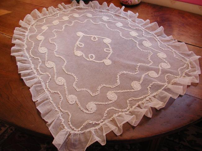 Striking Baby pram top in embroidered net 19th century