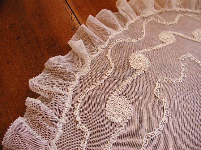 Striking Baby pram top in embroidered net 19th century