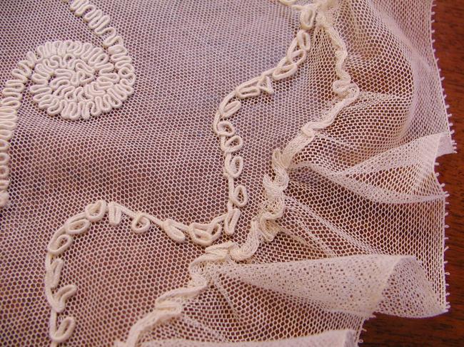 Striking Baby pram top in embroidered net 19th century