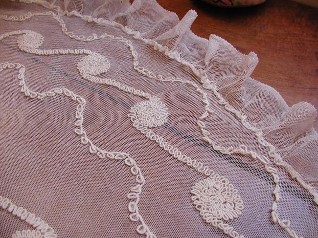 Striking Baby pram top in embroidered net 19th century