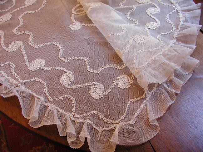 Striking Baby pram top in embroidered net 19th century
