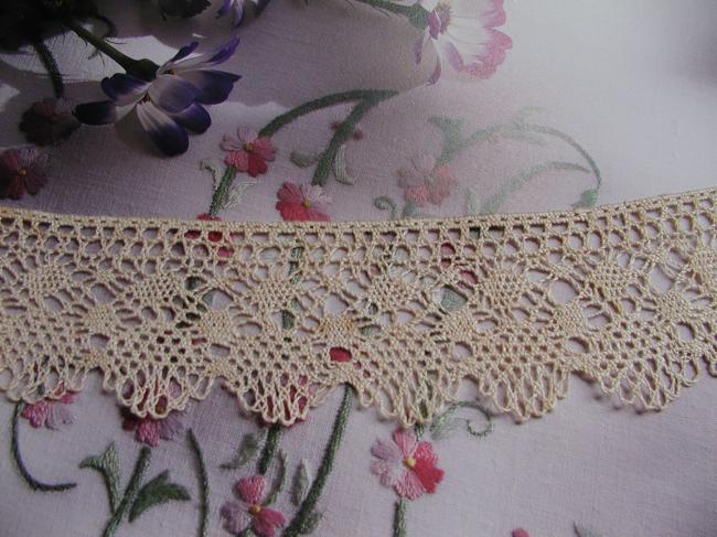 Pale cream bobbin hand made lace, long length.