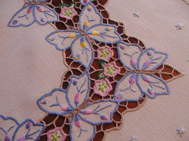 Stunning colorful Madeira tablecloth with lots of butterflies
