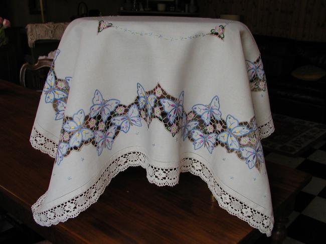 Stunning colorful Madeira tablecloth with lots of butterflies