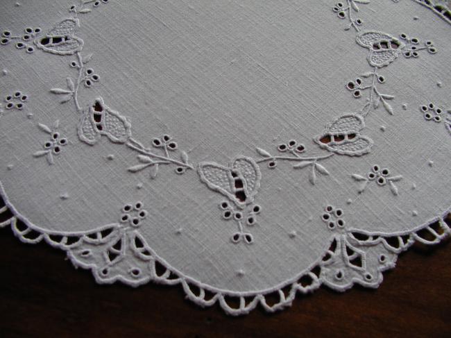 Lovely hearts  hand made embroidered round doily.