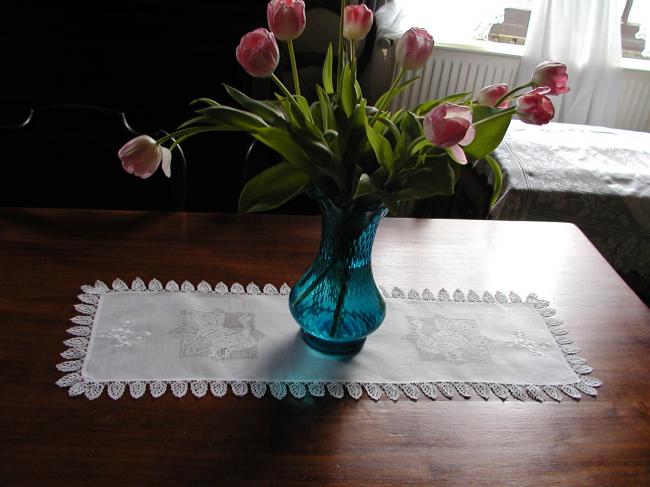 Lovely Pina table runner with peacock and cherry flowers embroidered(#1)