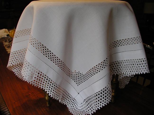 Magnifique nappe avec fils tirés et dentelle de crochet 1900