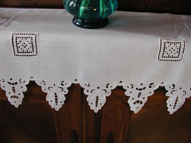 Beautiful Richelieu embroidered and filet insertions mantelpiece cloth