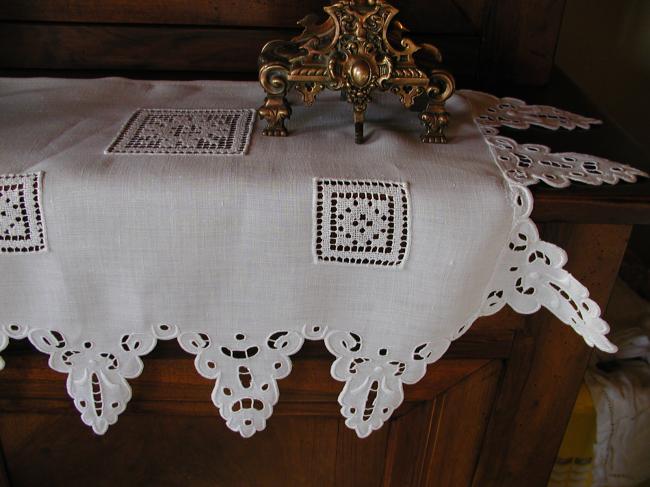 Beautiful Richelieu embroidered and filet insertions mantelpiece cloth