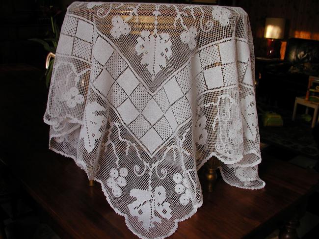 Lovely hand made filet lace tablecloth with vine grapes