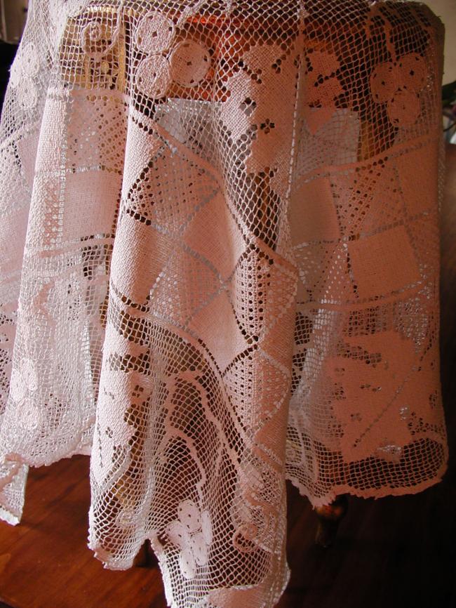 Lovely hand made filet lace tablecloth with vine grapes