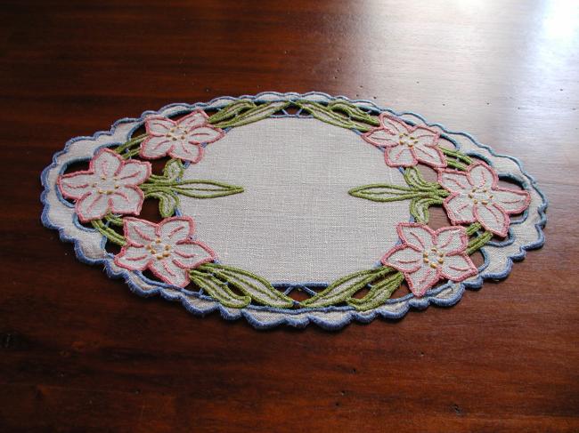 Beautiful colorful Madeira oval doily