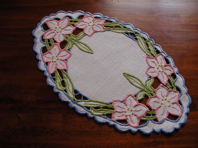 Beautiful colorful Madeira oval doily