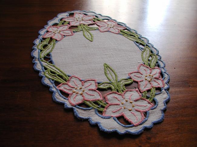 Beautiful colorful Madeira oval doily