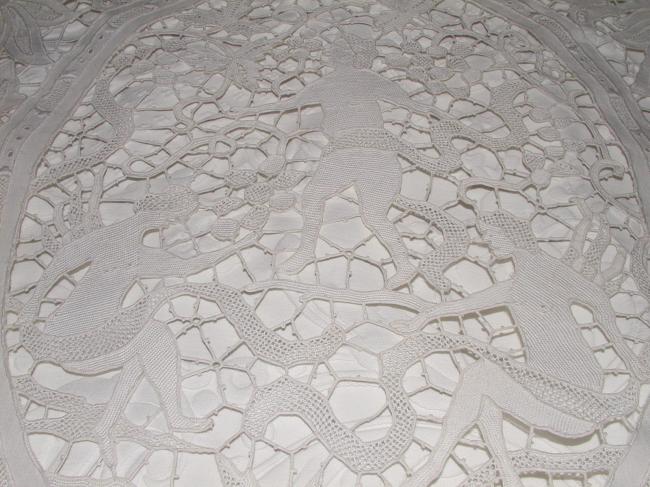 Exceptional hand-embroidered  bed cover with Venizia inserts with nudes 1890