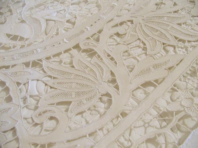 Exceptional hand-embroidered  bed cover with Venizia inserts with nudes 1890