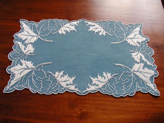 Beautiful table  oblong centre with embroidered leaves