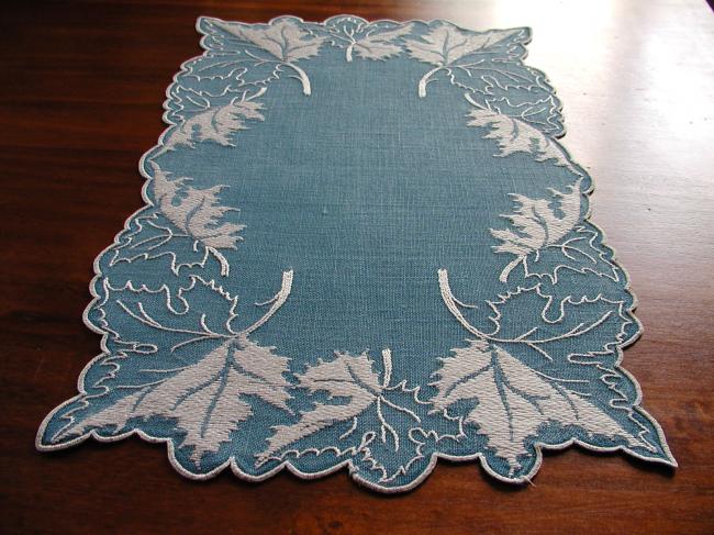 Beautiful table  oblong centre with embroidered leaves