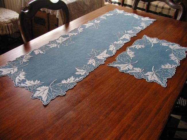 Beautiful table  oblong centre with embroidered leaves