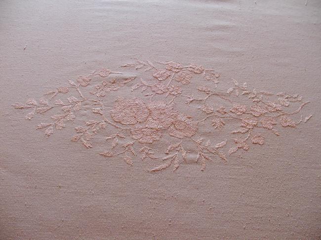 Stunning 19th century silk tablecloth with embroidered flowers.