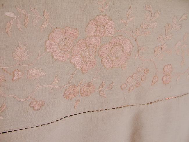 Stunning 19th century silk tablecloth with embroidered flowers.