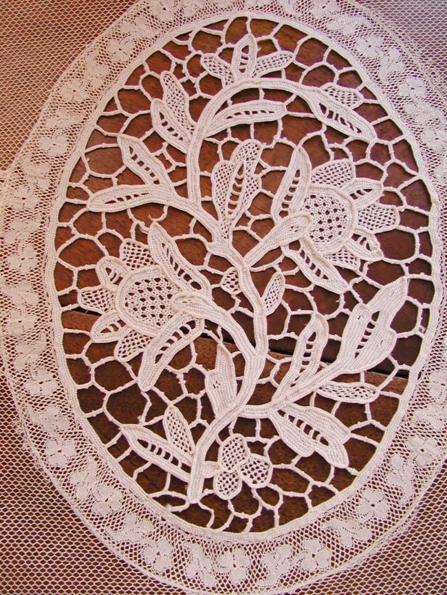 Marvellous Normandy table runner in net with inserts of Venizia, Fillet & laces