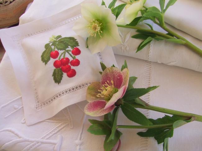 Sweet lavender sachet with hand-embroidered red cherries