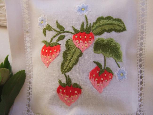 Sweet lavender sachet with hand-embroidered strawberries