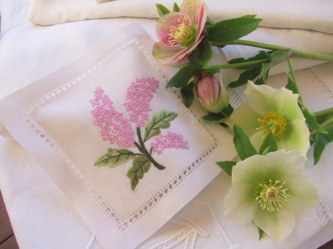 Sweet lavender sachet with hand-embroidered lilacs