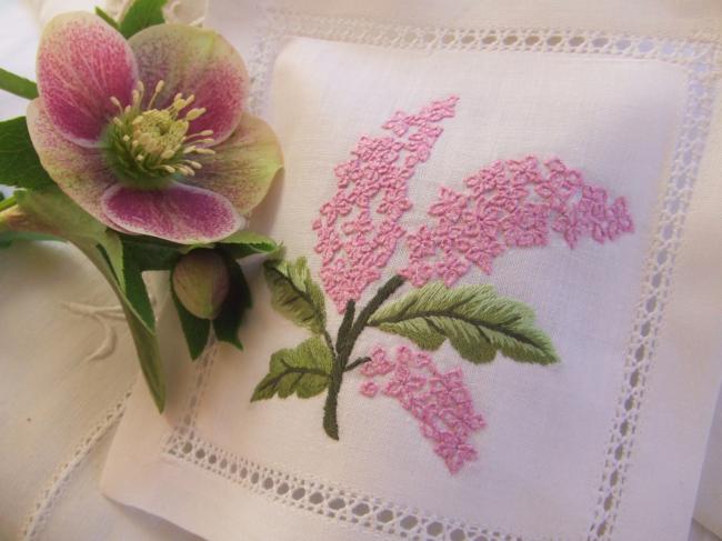 Sweet lavender sachet with hand-embroidered lilacs