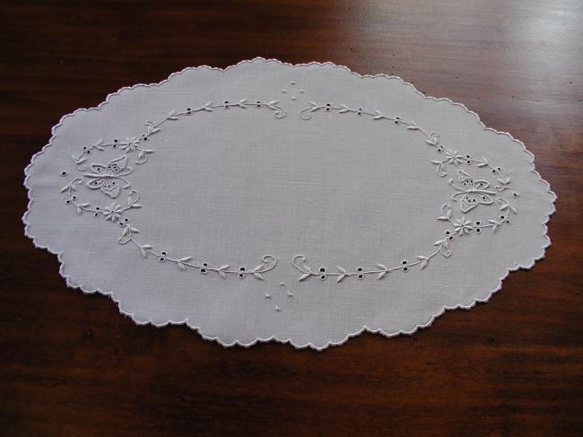 Marvellous centre table with whitework and butterflies