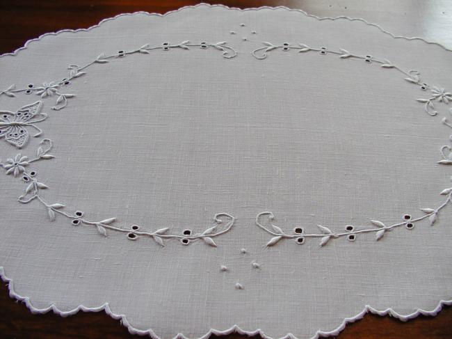 Marvellous centre table with whitework and butterflies