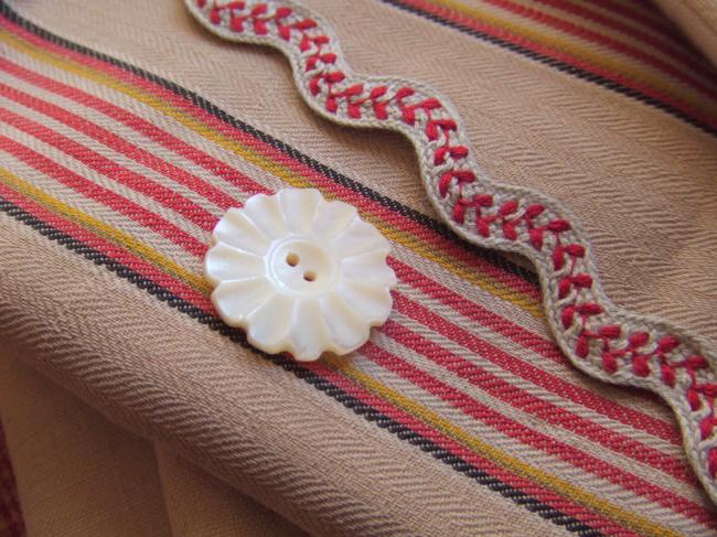Très gracieux  ruban croquet avec épis en coton naturel et rouge médoc(11mm)