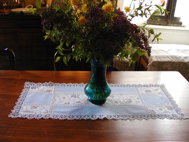 Lovely shabby chic patchwork table runner with bobbin lace