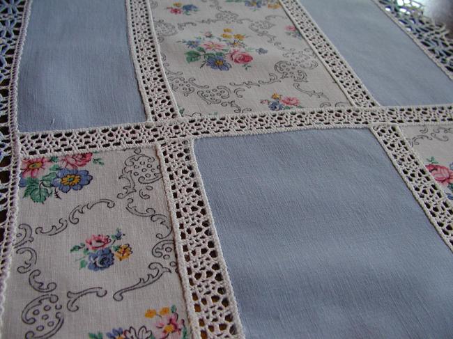 Lovely shabby chic patchwork table runner with bobbin lace