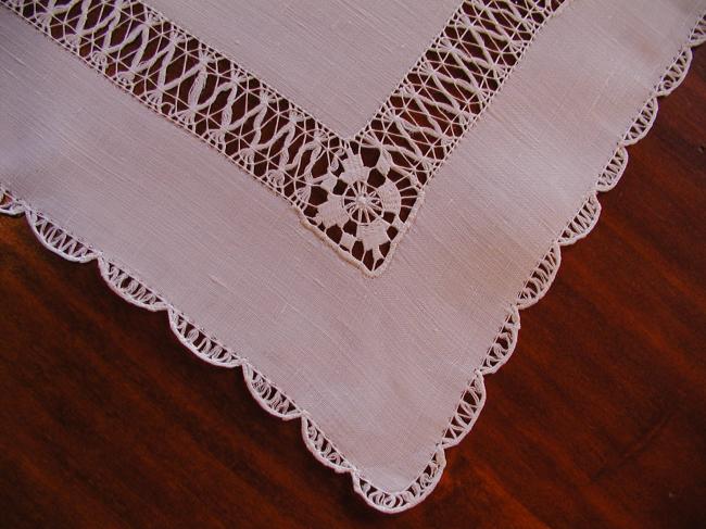 Gorgeous table runner with drawn threadwork and Tenerife lace insert