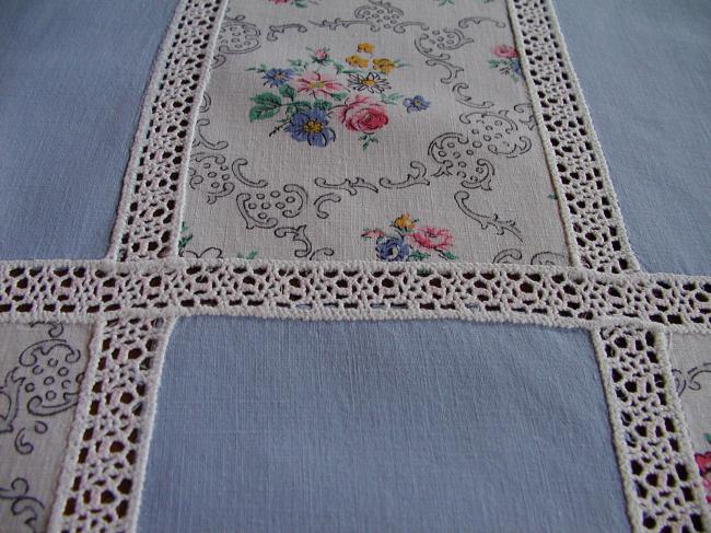 Lovely shabby chic patchwork table runner with bobbin lace