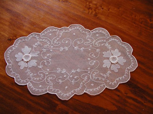 Lovely oval doily,  embroidery in point de gaze