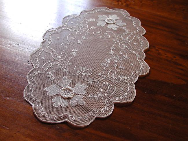 Lovely oval doily,  embroidery in point de gaze