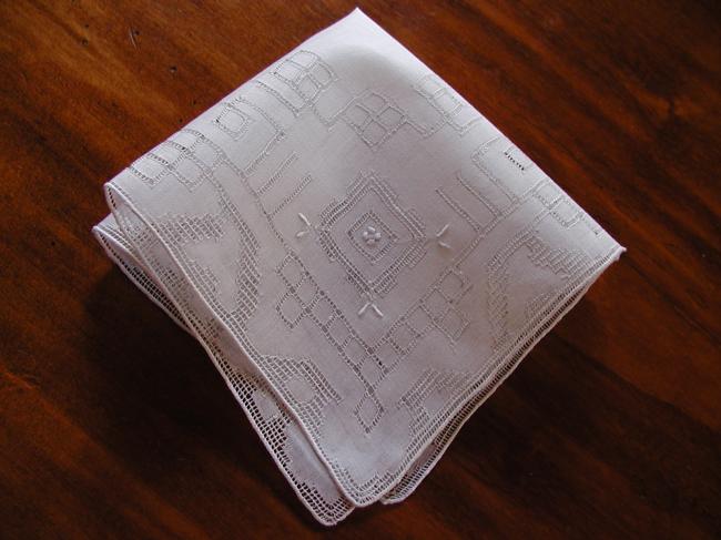 Stunning hand made embroidery and drawn thread work handkerchief