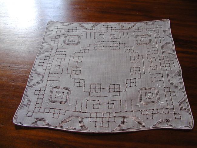 Stunning hand made embroidery and drawn thread work handkerchief