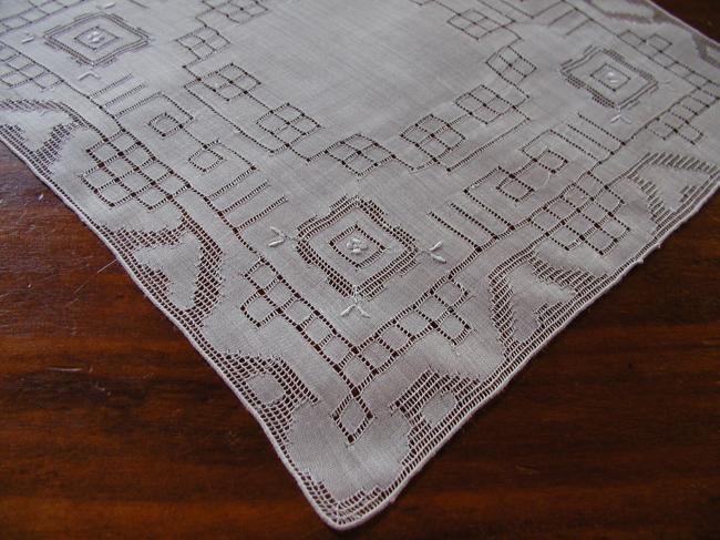 Stunning hand made embroidery and drawn thread work handkerchief
