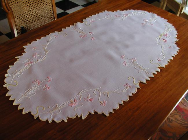 Stunning embroidered runner with pink carnations flowers