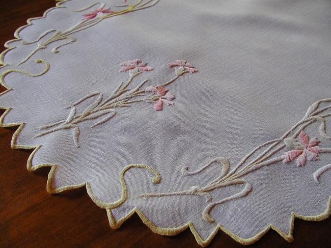 Stunning embroidered runner with pink carnations flowers