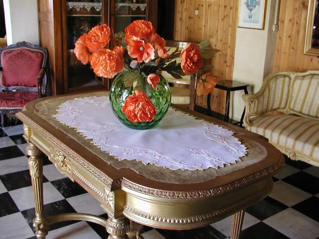 Stunning embroidered runner with pink carnations flowers