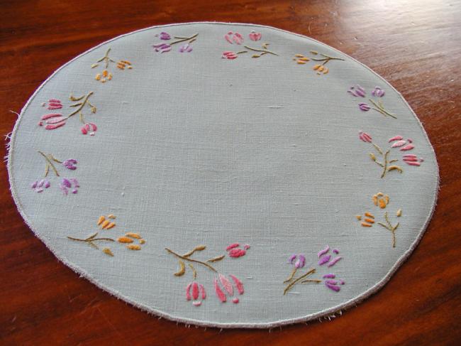 Charming field flowers hand embroidered doily