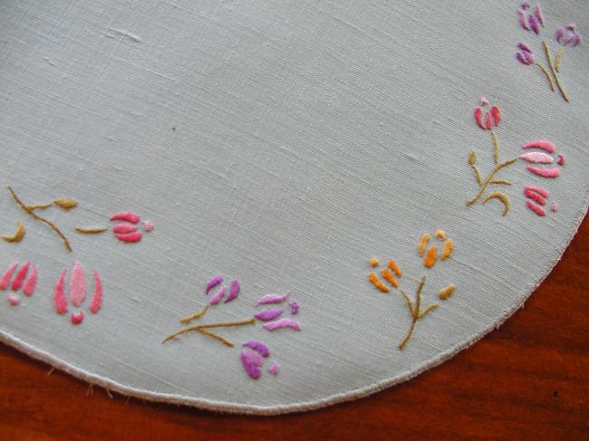 Charming field flowers hand embroidered doily