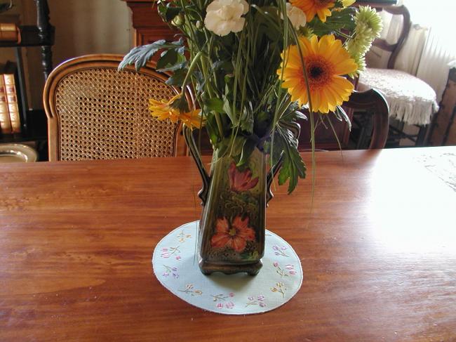 Charming field flowers hand embroidered doily