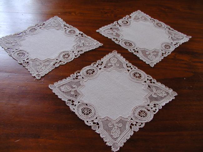 3 lovely Venezia lace edging doilies 1900